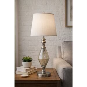 Vintage Style Mercury Glass Table Lamp 20” Mid Century-Modern MCM Works NO Shade